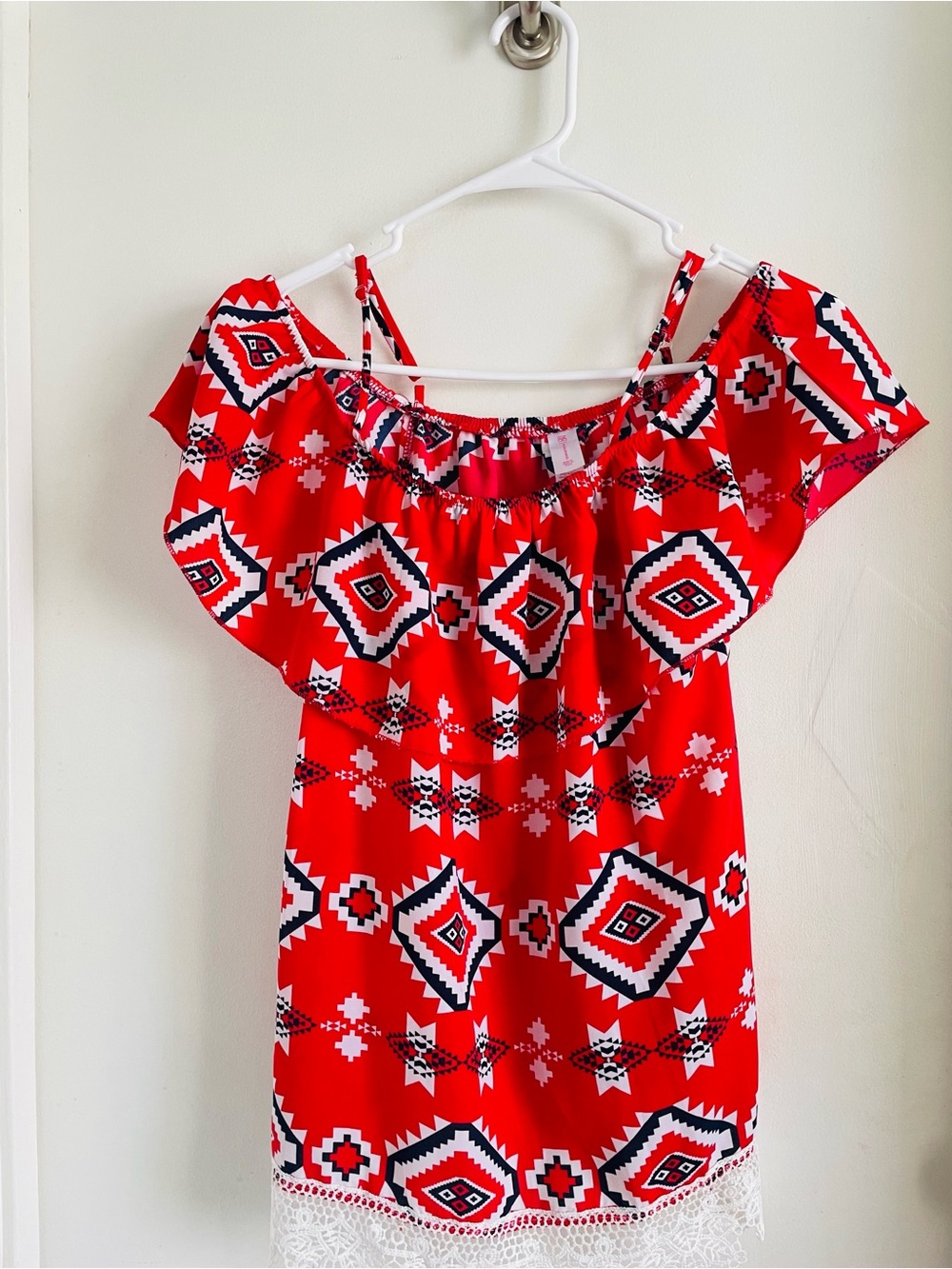 Old Navy Red Geometric Off-Shoulder Blouse NEW Without TAGS